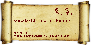 Kosztolánczi Henrik névjegykártya